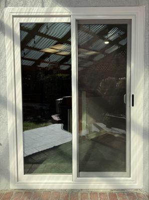 Outside view of our new Milgard Tuscany sliding glass doors.