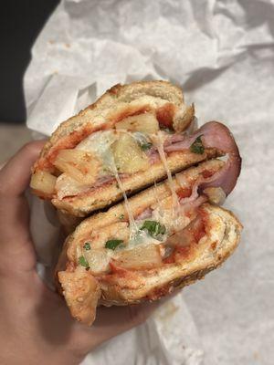 Cross section of pizza sub