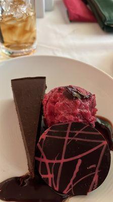 Flourless chocolate cake with sherbet