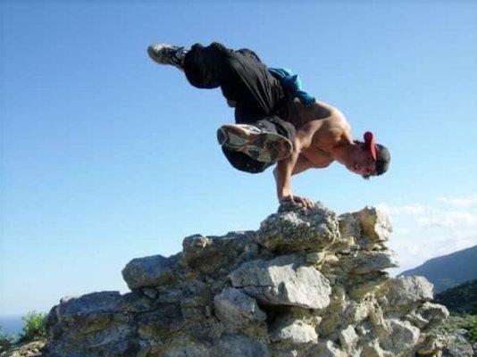 Touching sharp rock without rubber protection.