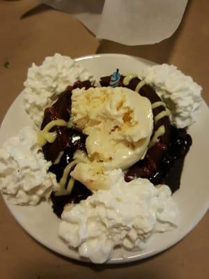 Molten chocolate  cake with birthday  ice cream.