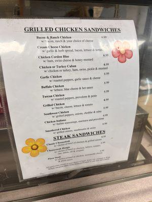 Sandwich menu