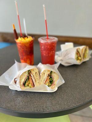 Torta de jamon y torta de milanesa.Melissa prepares the famous agua fresca of strawberry and delicious chamango.