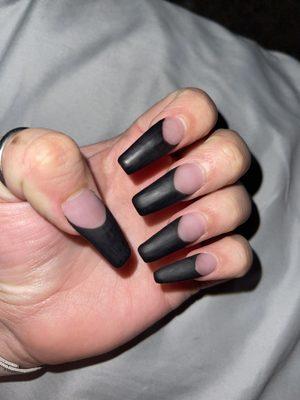 Crooked and the black was smeared under the matte top coat