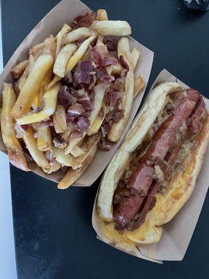 CHILI CHEESE DOG & BACON CHEESE FRIES