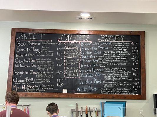 Sweet and savory crepe menu