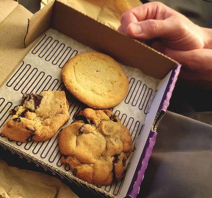 When it's 4 blocks away, you just have delicious cookies in bed  The classics; Chocolate Chunk and Sugar (minus half of one...)