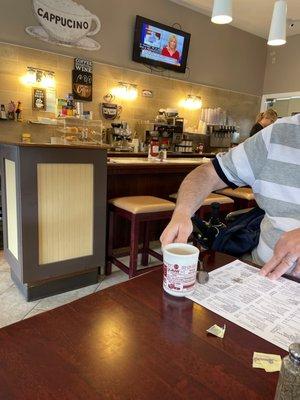 Lots of tables, so booths and a counter for seating. Small town dining. Interesting specials. Having the Roast beef panini.