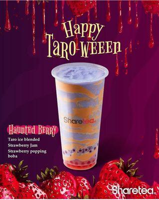 Halloween 2024 new drinks - super yummy taro ice blended with some extra popping goodies in the cup!