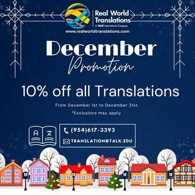 Get 10% OFF all translations throughout the entire month of December!