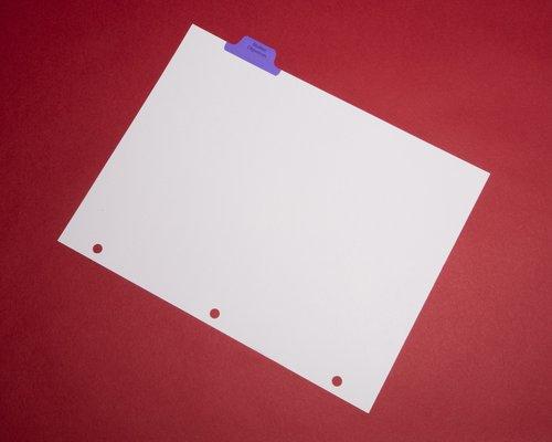 Custom printed index tab with purple mylar.