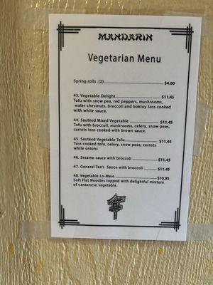 Vegetarian menu