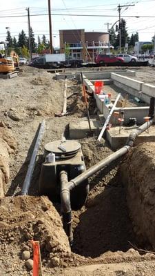 Starbucks 122nd and Halsey. Under ground plumbing with grease trap.