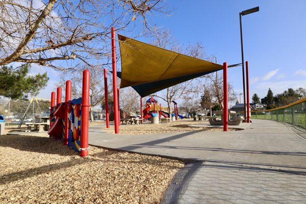 Shades over the picnic tables.