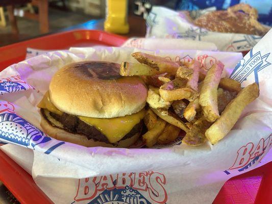 Kids Cheese burger with French Fries.