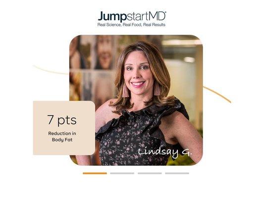 Lindsay saw a 7% reduction in body fat with the JumpstartMD program.