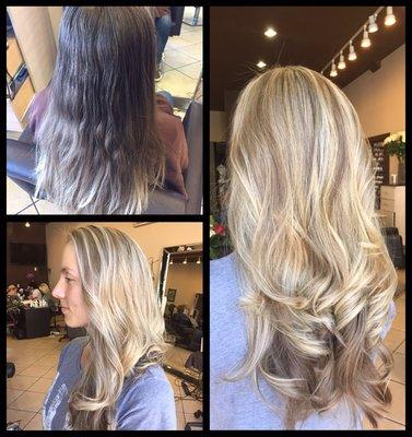 Before and after, balayage hair, layer haircut