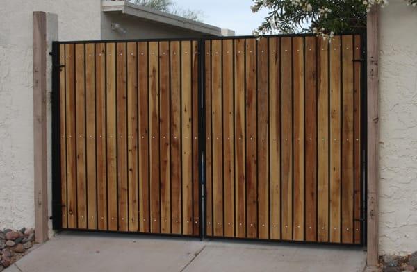 Standard double drive gate with cedar wood slats