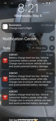 The warnings about my battery being at risk of damage because they won't bother to charge my car, despite several calls to them.