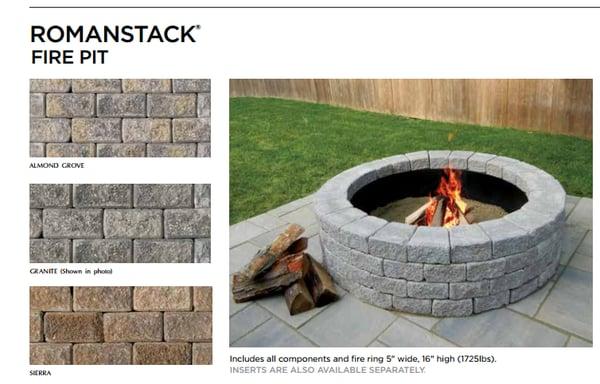 Unilock Roman Fire Pit available in Granite, Almond Grove and Sierra.