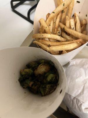 CRISPY BRUSSELS SPROUTS and rosemary fries