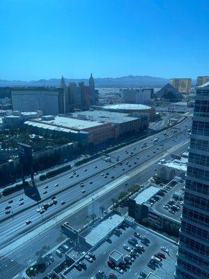 View of the I-15, New York New York and Luxor.