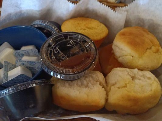 Complimentary Corn Muffins and Biscuits with Apple Butter