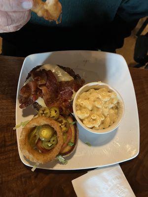 Spike Burger with mac n cheese