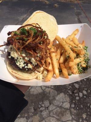 Black & Blue Burger with fries