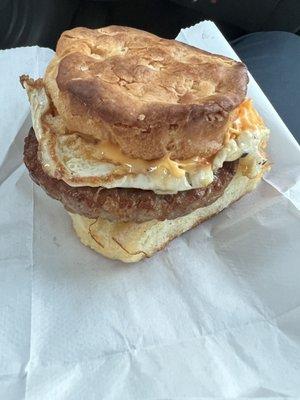 Sausage, egg and cheese biscuit