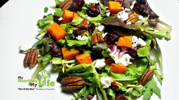 Latest recipe from MyNutrition MyLife. 
Pumpkin, Cranberry Salad with Maple Vinaigrette