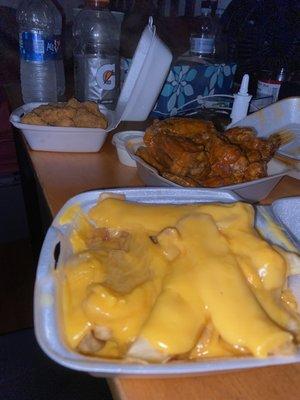 Cheese Fries, wings and Chicken Nuggets