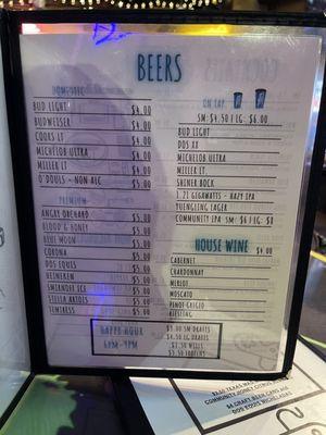 Drink menu