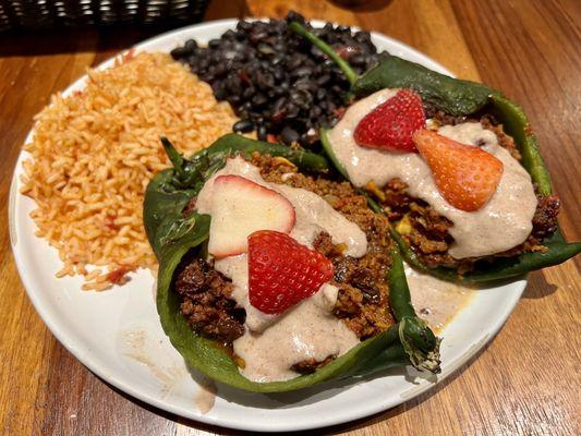 Chilies en Nogada (stuffed peppers). Very good. Not $28 good... but solid otherwise.