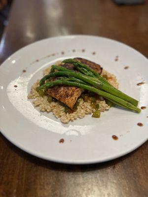 Five Spice Salmon over Sweet Pepper Risotto