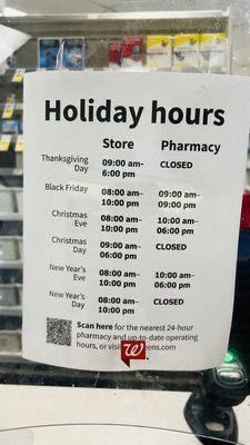 2023 Holiday hours