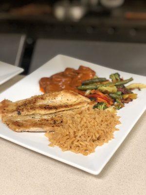 Plato Parral -  Grilled Chicken Breast, Shrimp in Chipotle sauce, rice and steamed vegetables