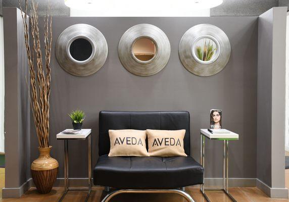 Calming relaxation area at Breeze Salon and Day Spa, the best salon in Cedar Park featuring Aveda salon and spa services.