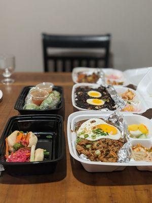 Tofu bao buns on left, Nasi goreng on right