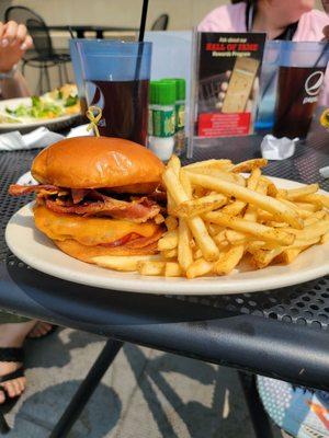 Smokehouse BBQ Chicken Sandwich with fries and iced tea