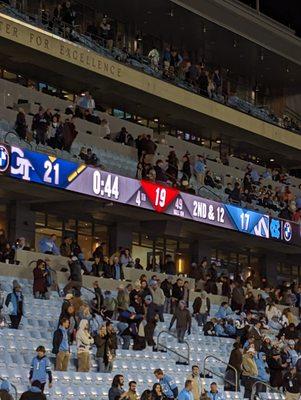 Scoreboard from Section 102, Row T, Seat 15 at the Georgia Tech at No. 13 North Carolina game on November 19, 2022. Tech upset UNC, 21-17.