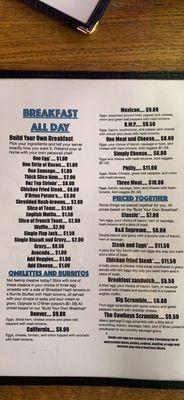 Breakfast menu