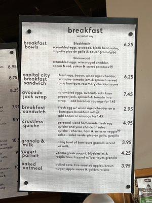 Breakfast menu