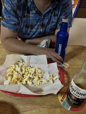 Fresh free popcorn and cheap beer!