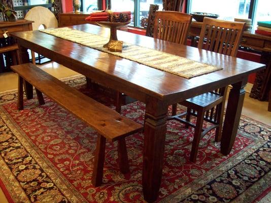 Teak farm table, use inside or outside.