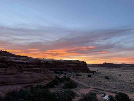 Sunrise up on the rock formation surrounding the campground.