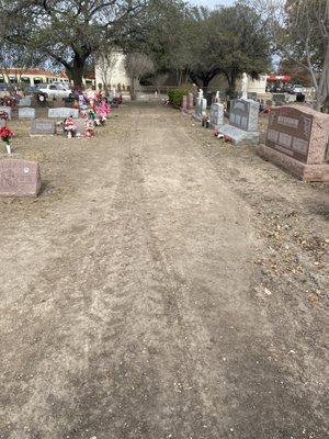 Tractor marks over graves.