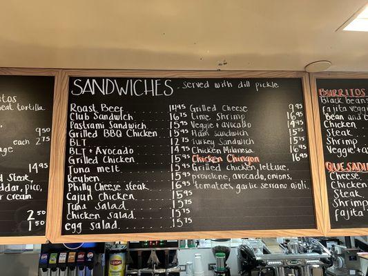 Sandwich menu