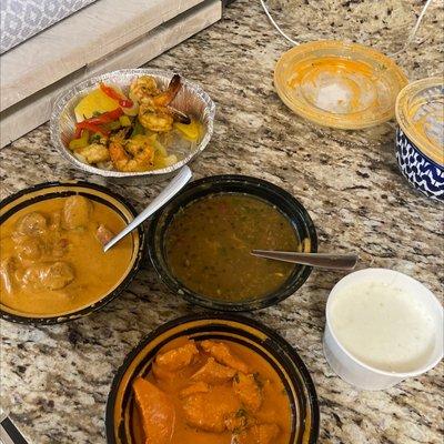 Chicken Tikka Masala, Coconut Soup, Lamb Korma, Dal Makhni, Tandoori Shrimp