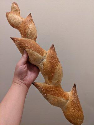 The crusty epi bread is a treat slathered with butter.